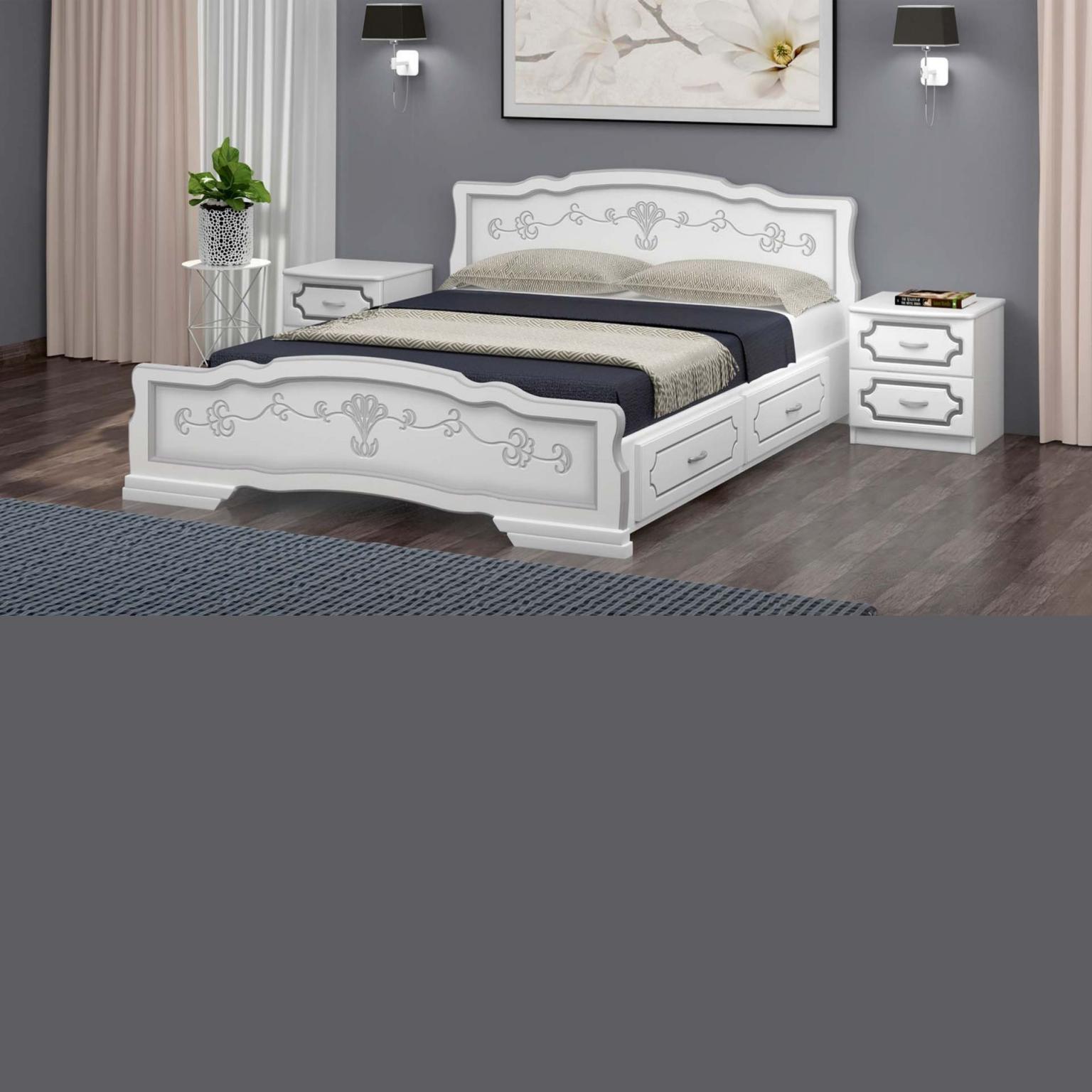 Кровать Карина-6 белый жемчуг с ящиками